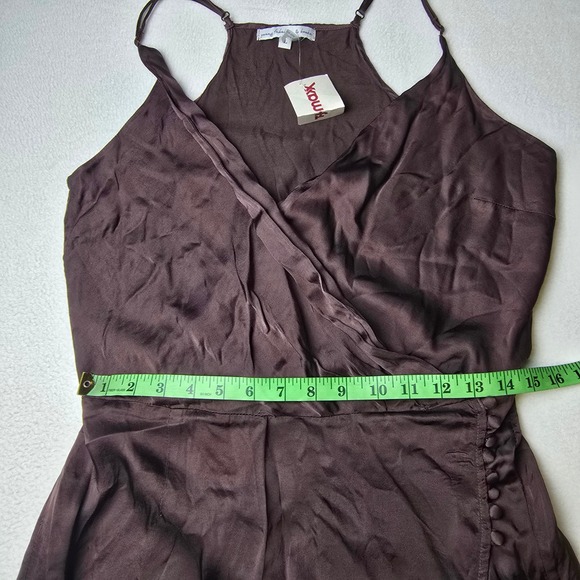 Young Fabulous & Broke NWT Brown Satin Wrap Mini Dress Spaghetti Straps‎ Large - Picture 10 of 12
